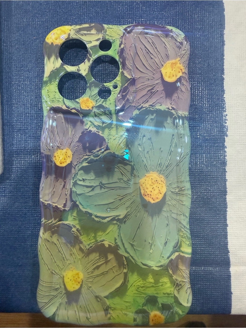 Floral Green Resin Phone Case with Yellow Accents